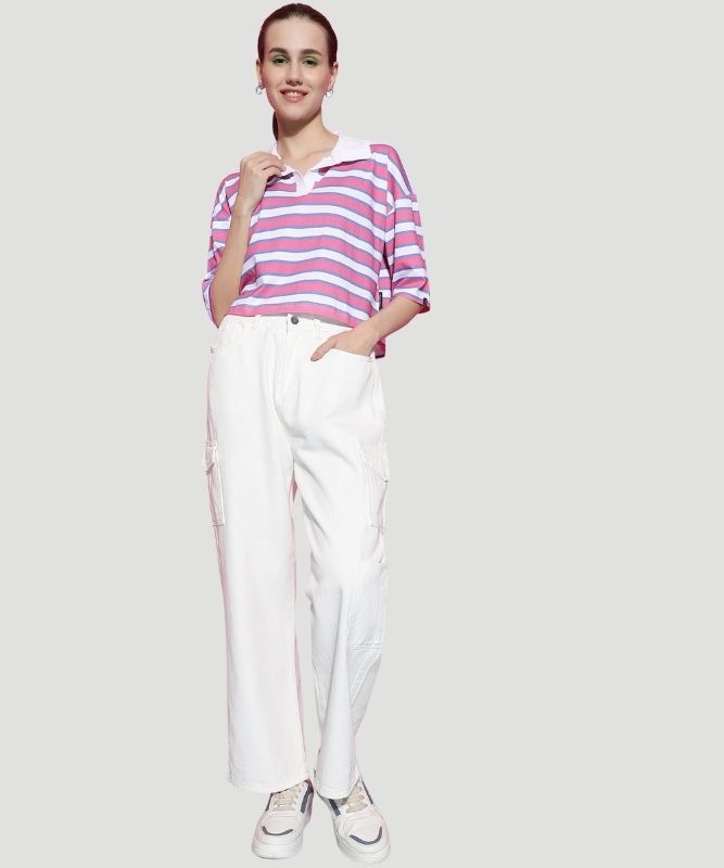 Women's Multicolor Striped Half Sleeves Loose Fit Top